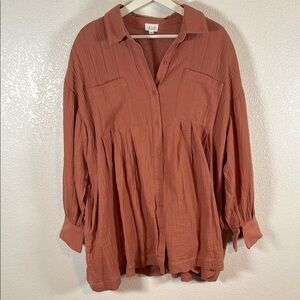 Le Lis Rust Gauzy Cotton Lagenlook Button Down Tunic Size Large